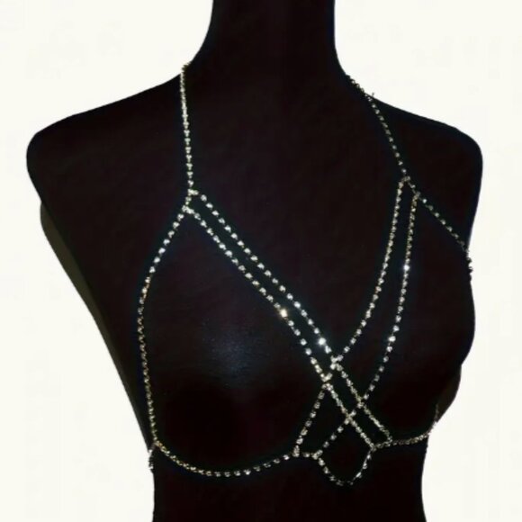 Silver Rhinestone Layered Bra Chain Body Jewelry - Picture 5 of 7